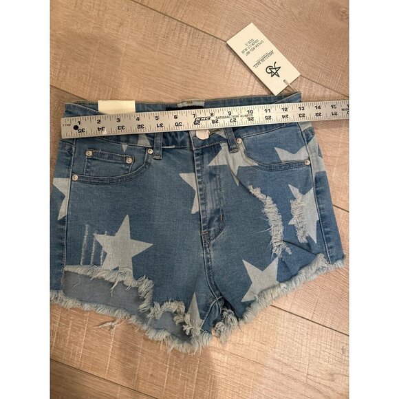 Starry Denim Shorts With Frayed Hems By American Bazi - Size S NEW - Picture 6 of 8